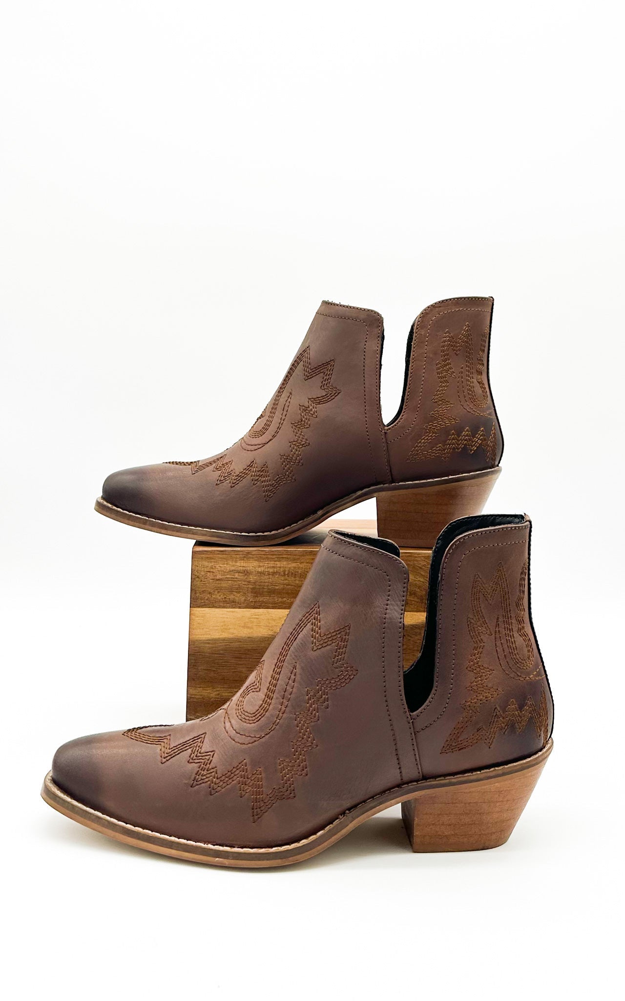 Kickin Booties Brown Western Embroidered Leather Booties Naughty Monkey